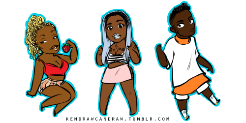 kendrawcandraw:  Decided to draw some of my favorite rappers as a reward for doing actual work Babeo Baggins, Cakes Da Killa, Princess Nokia, Mykki Blanco, Junglepussy, Dai Burger, and Le1f <3333