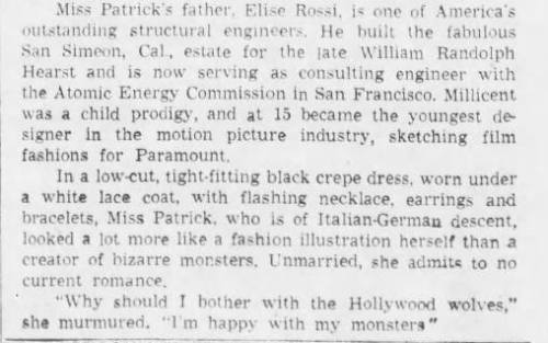 universalmonsterstribute: Millicent Patrick 1954 interview, Talking with Jane Corby about Creature F