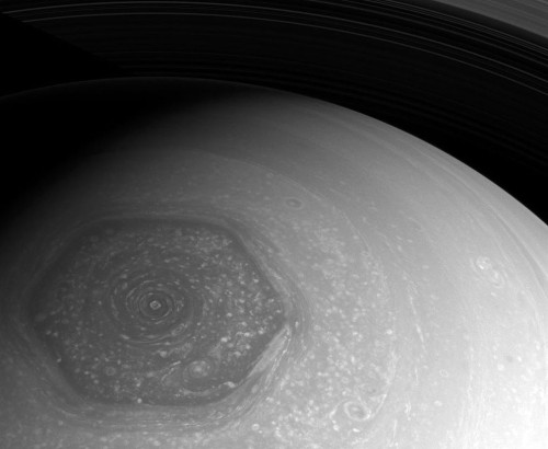 Saturns north pole hexagon. js