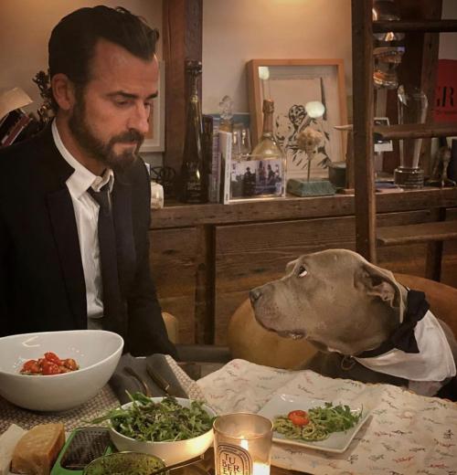 cuteness&ndash;overload: Justin Theroux has been having candlelight dinners with his dog, Kuma Submi