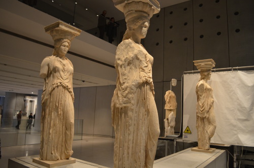 hismarmorealcalm:Caryatids from the Acropolis being restored at Athens Museum