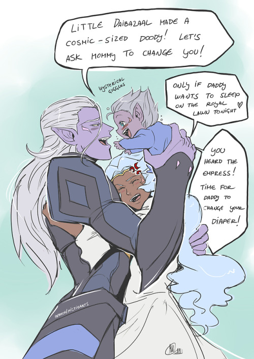 mistiqartsillustration:I think Lotor would be the best dad ,cause he can hold the world in his big s