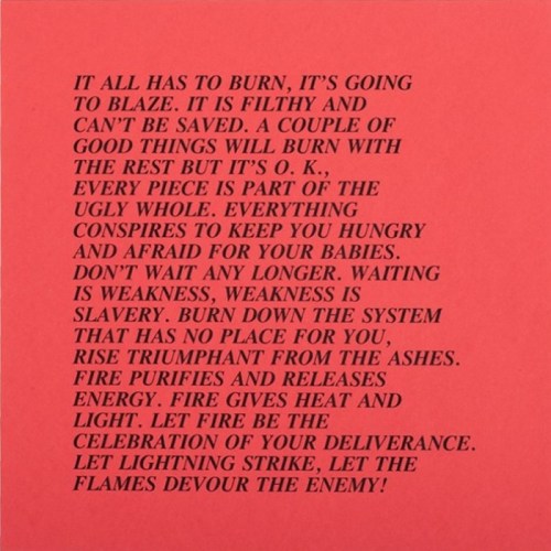 minaturegolftheory:  Inflammatory Essays by Jenny Holzer, 1979-82 I first happened upon Jenny Holzer’s Inflammatory Essays on a street in the Lower east Side, where they belonged, wheat pasted on the plywood covering over a construction site, not