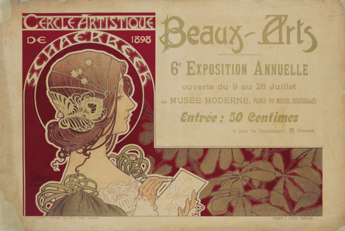  Poster design by Henri Privat-Livemont for the 6th annual exhibiton of the ‘Cercle Artistique de Schaerbeek / artistic circle of Schaerbeek’, ca. 1898. 