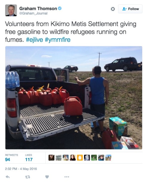 allthecanadianpolitics:Métis in Alberta are giving free gasoline to Fort McMurray fire evacuees who 