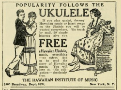 apothecaryads:  Popularity follows the ukulele. Advertisement in the World Almanac, 1920. Source: Boston Public Library