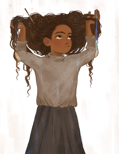 lilabeanz:sometimes she’ll tuck her wand behind her ear, and then lose it in the frizz