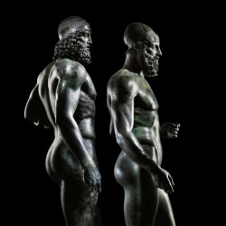 historyarchaeologyartefacts:The Riace Warriors, two full-size Greek bronzes of naked bearded warriors, cast about 460–450 BC and found in the sea off Calabria. [1000x1000]
