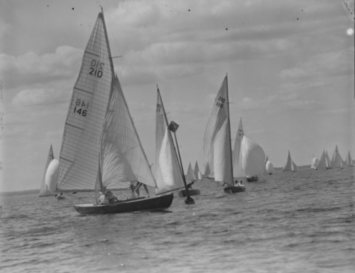 lazyjacks:Yacht race, Marblehead [International 210s]Leslie Jones, circa 1951Boston Public Library P