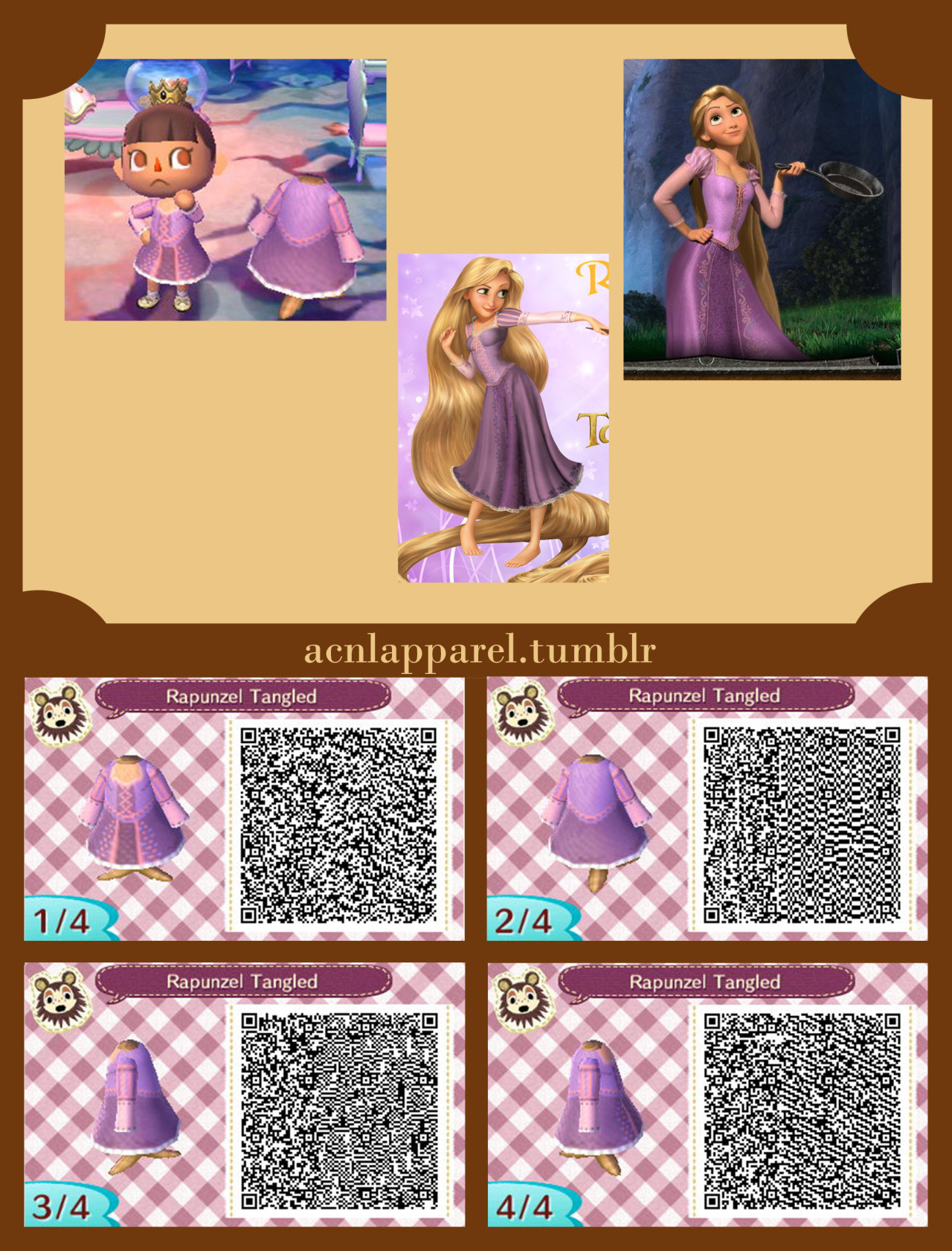 Animal Crossing New Horizons Creations Qr Codes Acnlapparel Rapunzel From Tangled As