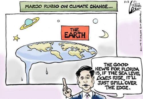 conspiracytheorist79: Editorial Cartoon by @ChanLowe. Marco Rubio on climate change