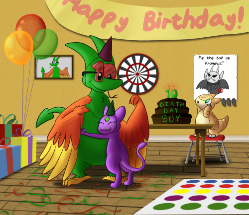 purplemew:Happy 10th Birthday, Random! Tikara got him some special glittery glasses/ eyes to help hi