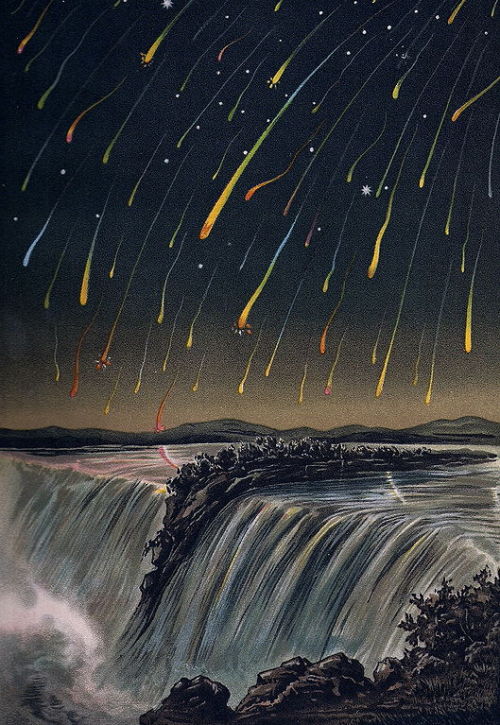 zoomusickgirl:Leonid Meteor Storm, as seen over North America on the night of November 12-13, 1833, 