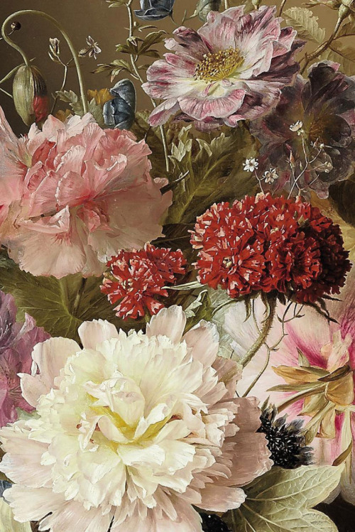 florealegiardini:Still life with peonies, rhodedendran, auricula, roses, and summer flowers, in an u