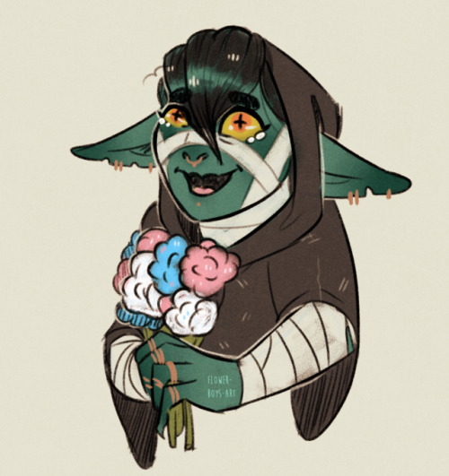 fl0wer-b0ys-art:Girls like flowers right?.png[image description: a drawing of Nott from the chest up