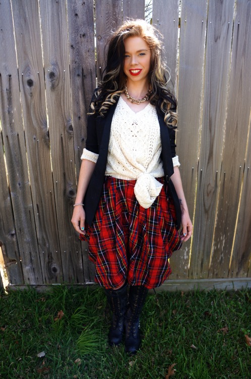 grav3yardgirl:  my mardi gras outfit yesterday!  jacket- http://gypsywarrior.com sweater- http://www.freepeople.com plaid shorts- http://www.plndr.com jeffrey campbell boots- http://www.karmaloop.com television nail wraps- http://bit.ly/1nYY4kA  PS- this