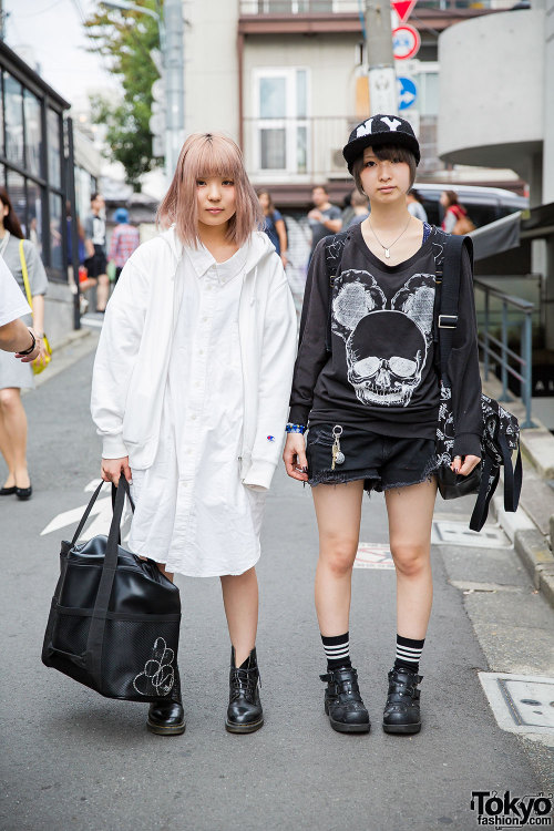 Ayatarsu &amp; Kaoru on the street in Harajuku wearing fashion from Glad News, Mint Neko, Cayhane, N