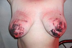 slut-slave-trainer:beingabetterbitch:That has to hurt   Someone has got to be proud of their work on these tits!!