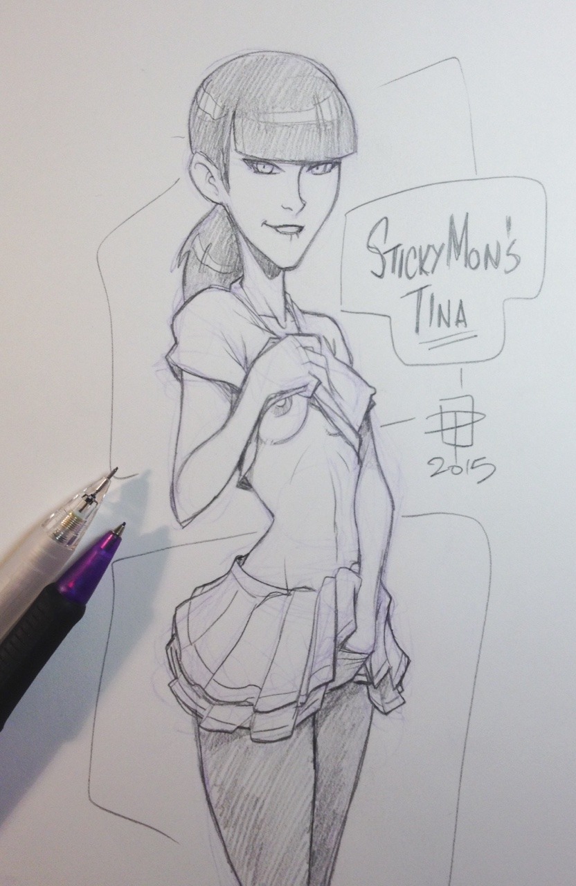 stickymonart:  pinupsushi:  Quick little nsfw doodle of StickyMon’s OC Tina. I