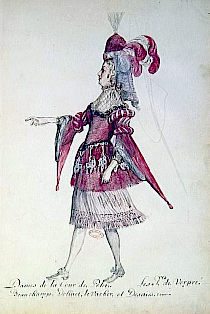 Costume designs for the court ladies in the “Ballet des noces de Pelée et Thétis”, 1654