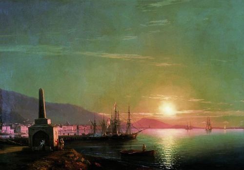 The sunrise in Feodosiya (1855) by Ivan Aivazovsky (Russia, 1817-1900). 