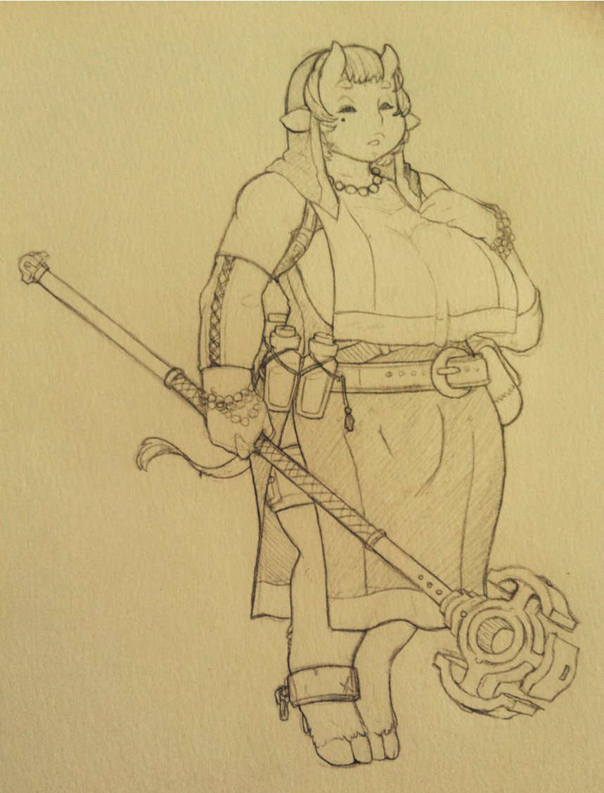 red-winged-angel:  I doodled up the cow-minotaur healer for my potential pathfinder