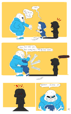 givememountaindew:  Ok sooo I know this probably isn’t how Sans’ knowledge of the timelines works and I’m just being a Killjoy to one of the funniest parts of the game…But I always see the showing Sans mercy when he spares you as the real Frisk