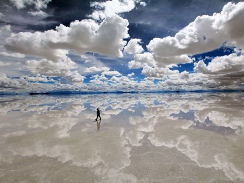 the-wolf-and-moon:  Uyuni Salt Flats, Walking On The Sky