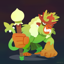 versiris:   As a follow-up to my gen8 starter pokemon art, I made them all final evolutions! I named them   K̶i̶n̶g̶k̶e̶y̶  Monarkey, Lagolot, and Rageleon.