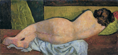 Tymon Niesiołowski (Polish, 1882 - 1965)Two-sided picture:1. Reclining nude on the patterned backgro