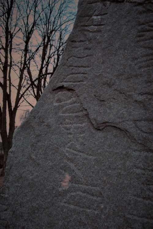 This is an inscripted runestone from the 10th century Viking age, located in the graveyard of Rimsø 