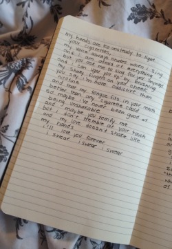anxieusly:    my hands are too unsteady to light your cigarettes,my voice always shakes when i sing,and i am afraid of everythingbut you ask me to sing for you anywaysand i can light you up just by brushing my shaky fingers on your cheekyou say i’m
