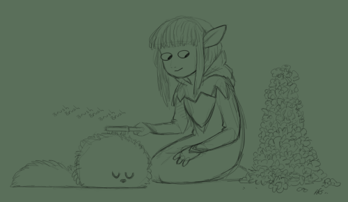 skekfen-the-apothecary:Kira brushing her Fizzgig. This idea came to me while I was brushing my cat.