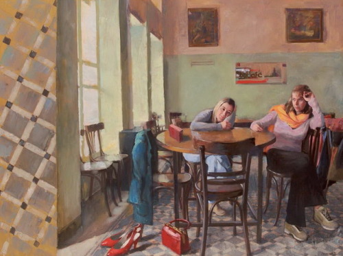 Cafe   -    Pavlos Samios, 2007Greek, b.1948-Acrylic on canvas, 90 x 120 cm.