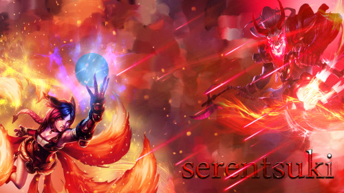 laavka: Blood Moon Thresh &amp; Foxfire Ahri background. Diana here’s your background! I hope you