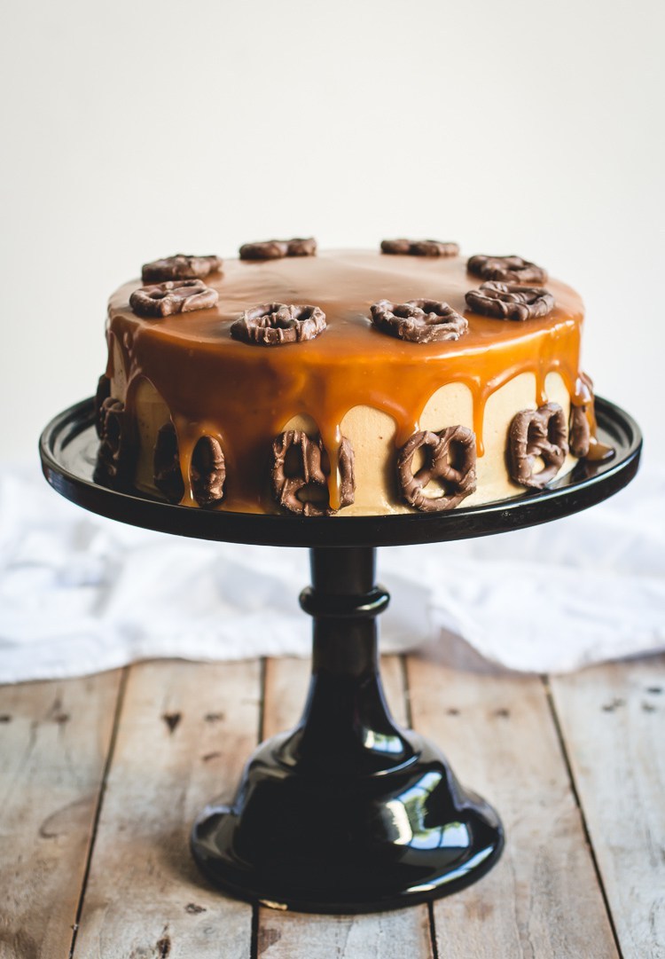 sweetoothgirl:  Bourbon Peanut Butter Chocolate Cake with Salted Caramel