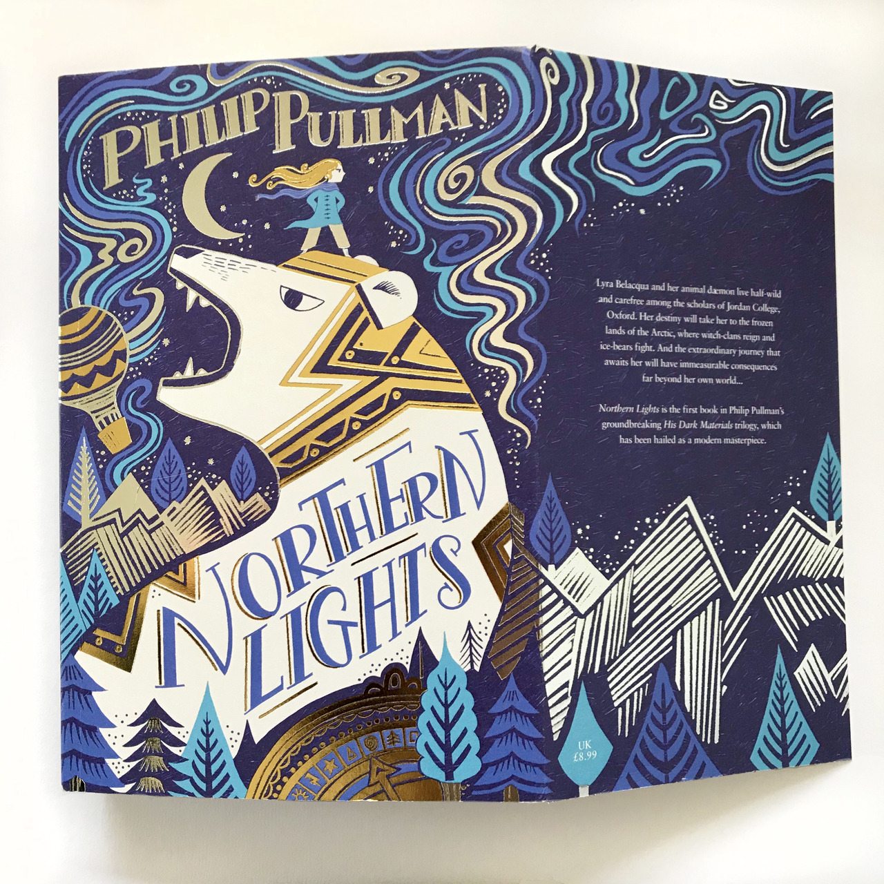 Northern lights by Philip Pullman- reissue cover by me!!
paperback- with fold out flaps.
ISBN number is 978-1407198705