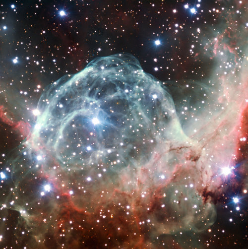 spaceexp:  This VLT image of the Thor’s Helmet Nebula was taken on the occasion of ESO’s 50th Anniversary, 5 October 2012, with the help of Brigitte Bailleul — winner of the Tweet Your Way to the VLT! competition. The observations were broadcast