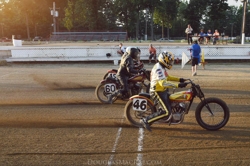 Pete launches the Indian at the Ashland County Fairgrounds AMA Vintage flat track 40′s handshift cla