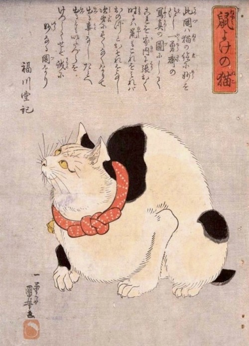 Cats by Japanese traditional nihonga and modern artists:Rodent Deterring Cat by Utagawa Kuniyoshi (1