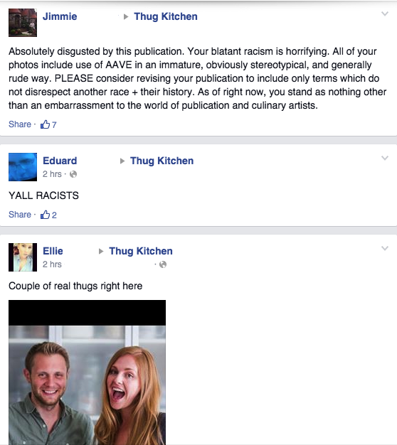 cocoamoon:  takingbackourculture:  Some comments on Thug Kitchen’s Facebook page