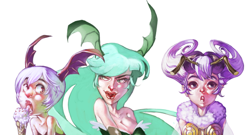 dashiana:An additional Q-bee to my previous Lilith and Morrigan doodles. :&gt; On one hand, that q-b