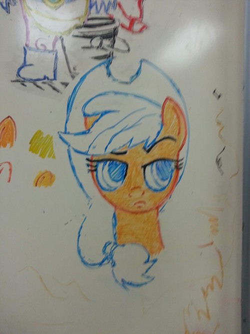 Rounding out the Mane Six is the cutest, most reliable, all around best background pony, Applejack!  All ponies are done in whiteboard markers.