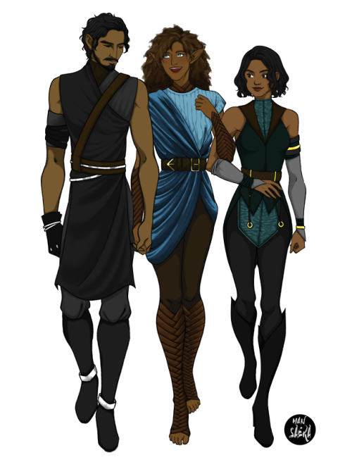 buttsonthebeach:hansaera:Lucius Talvas, Ashara Lavellan and Claudia Naevar from @buttsonthebeach‘s f