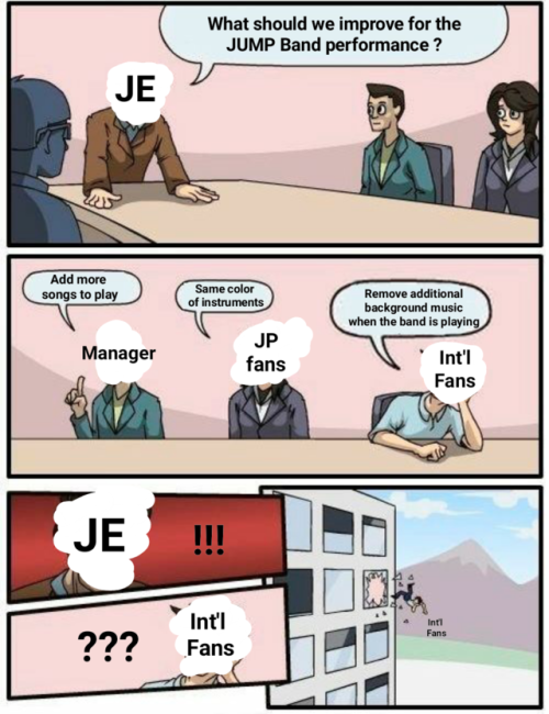 Part 2 of the conference meme featuring JUMP, JE and the fans