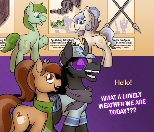 ask-king-sombra:  LET’S GET READY TO LEEEARNNN((Featuring ask-ickle-muse‘s Flugeltoot and askopalescentpearl!))  I’m surprised he didn’t crack up at hearing the name for the “fannypack”. <w<