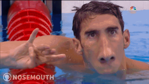 Michael Phelps: NOSEMOUTHED! 4 time gold medal winner, 200 meter individual medley.