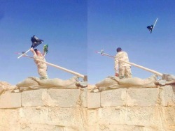 americas-liberty:  bossrobotdad:  bijikurdistan:  Peshmerga throwing away the ISIS Flag and replacing it by the Kurdish Flag  REMOVE CALIPHATE  Now that’s a beautiful sight.   SWEET PHOTO!!
