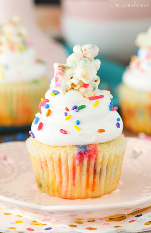 Funfetti popcorn marshmallow treat cupcakes