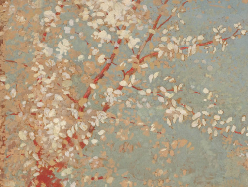 caravaggista:Odilon Redon, Figure Under a Blossoming Tree, detail (1904-1905).